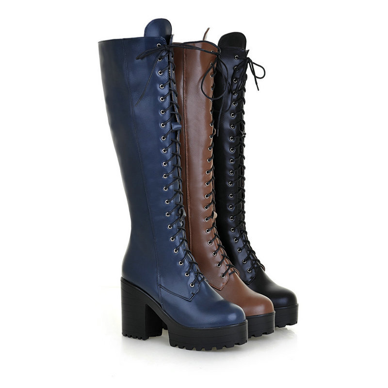 Riding Boot Short - รองเท้าบูทผู้หญิง ไซส์ 34-43 แบบผูกเชือก ส้นหนา สำหรับขี่ม้า