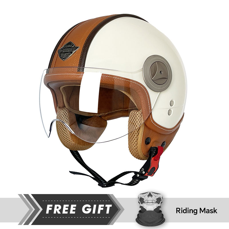 Motorcycle Gear Store - เปิดหมวกกันน็อครถจักรยานยนต์สบาย 3/4 Jet หมวกกันน็อค Vintage เปิดหมวกกันน็อกสําหรับผู้ชายผู้หญิงความปลอดภัยขี่