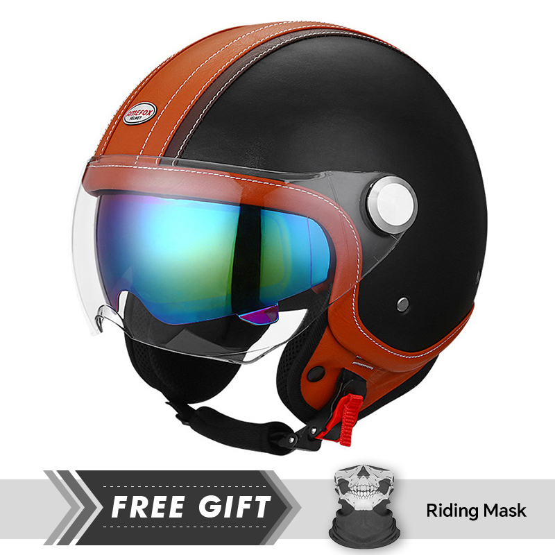 Motorcycle Gear Store - สีดําเปิดหน้าหมวกกันน็อครถจักรยานยนต์ Vintage DOT ECE ได้รับการอนุมัติ Retro