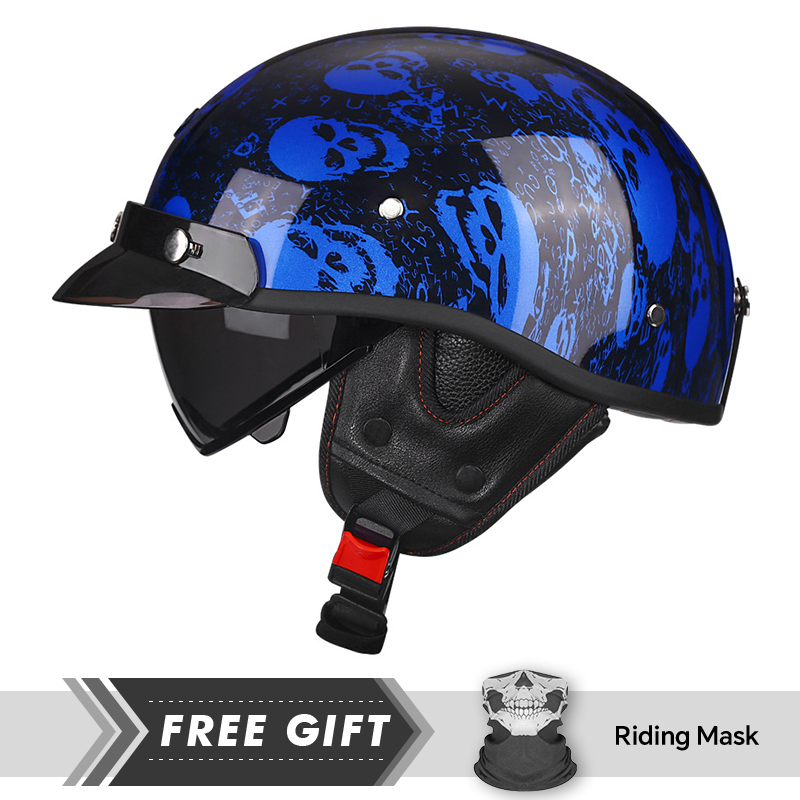 Motorcycle Gear Store - หมวกกันน็อคครึ่งรถจักรยานยนต์ DOT ECE 1/2 เปิดครึ่งหมวกกันน็อครถมอเตอร์ไซด์เยอรมัน Retro