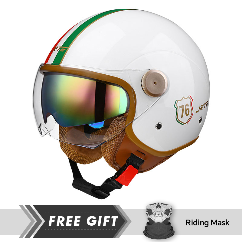 Motorcycle Gear Store - DOT ได้รับการอนุมัติหมวกกันน็อคเปิด Retro 3/4 หมวกกันน็อครถจักรยานยนต์ผู้ชายผู้หญิง ABS