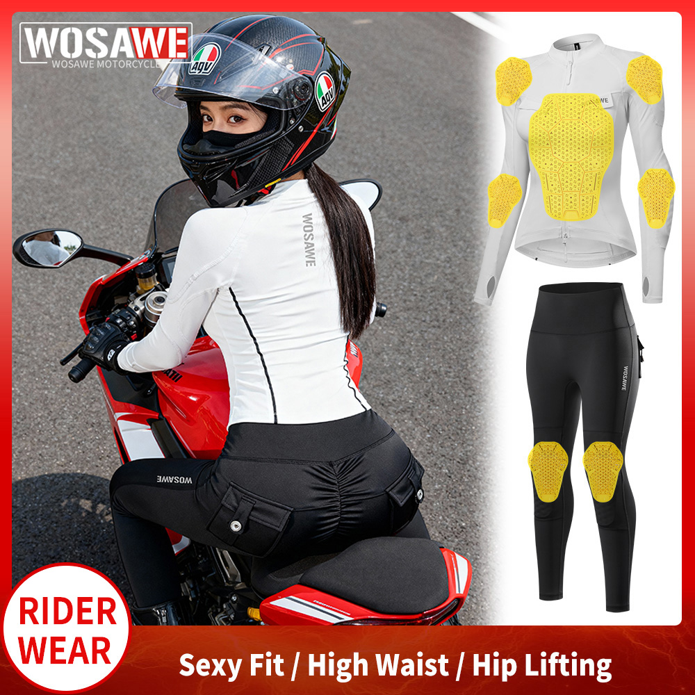 Motorcycle Gear Jacket Women - WOSAWE ชุดเสื้อแจ็คเก็ตและกางเกงสำหรับผู้หญิงสำหรับขี่มอเตอร์ไซค์พร้อมอุปกรณ์นุ่มๆ สำหรับฤดูใบไม้ร่วงและฤดูหนาว ชุดเสื้อแจ็คเก็ตมอเตอร์ไซค์และกางเกงขี่มอเตอร์ไซค์วิบาก