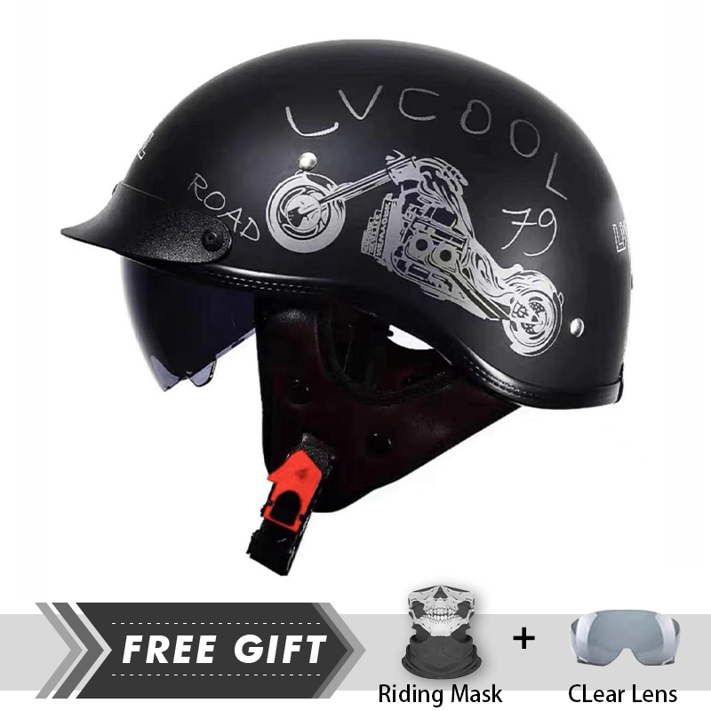 Motorcycle Gear Store - หมวกกันน็อคมอเตอร์ไซค์น้ำหนักเบาทรงเปลือกหอย Helm Half Face สำหรับผู้ชายผู้หญิงหมวกกันน็อคครึ่งใบมีจุดมอเตอร์ไซค์ได้รับการรับรองจากจุดมอเตอร์ไซค์